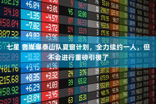 七星 鲁媒曝泰山队夏窗计划，全力续约一人，但不会进行重磅引援了